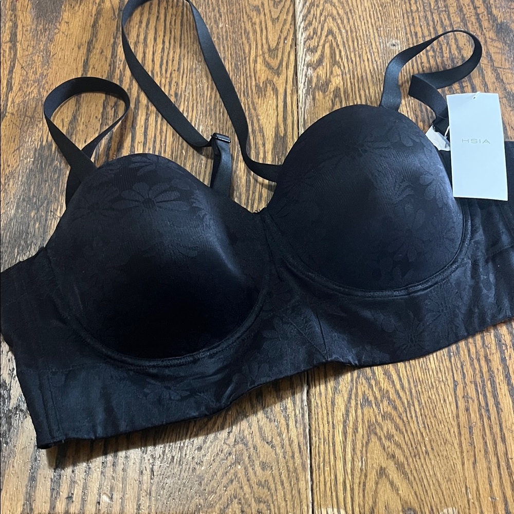 HSIA black floral print 2 way removable straps bra